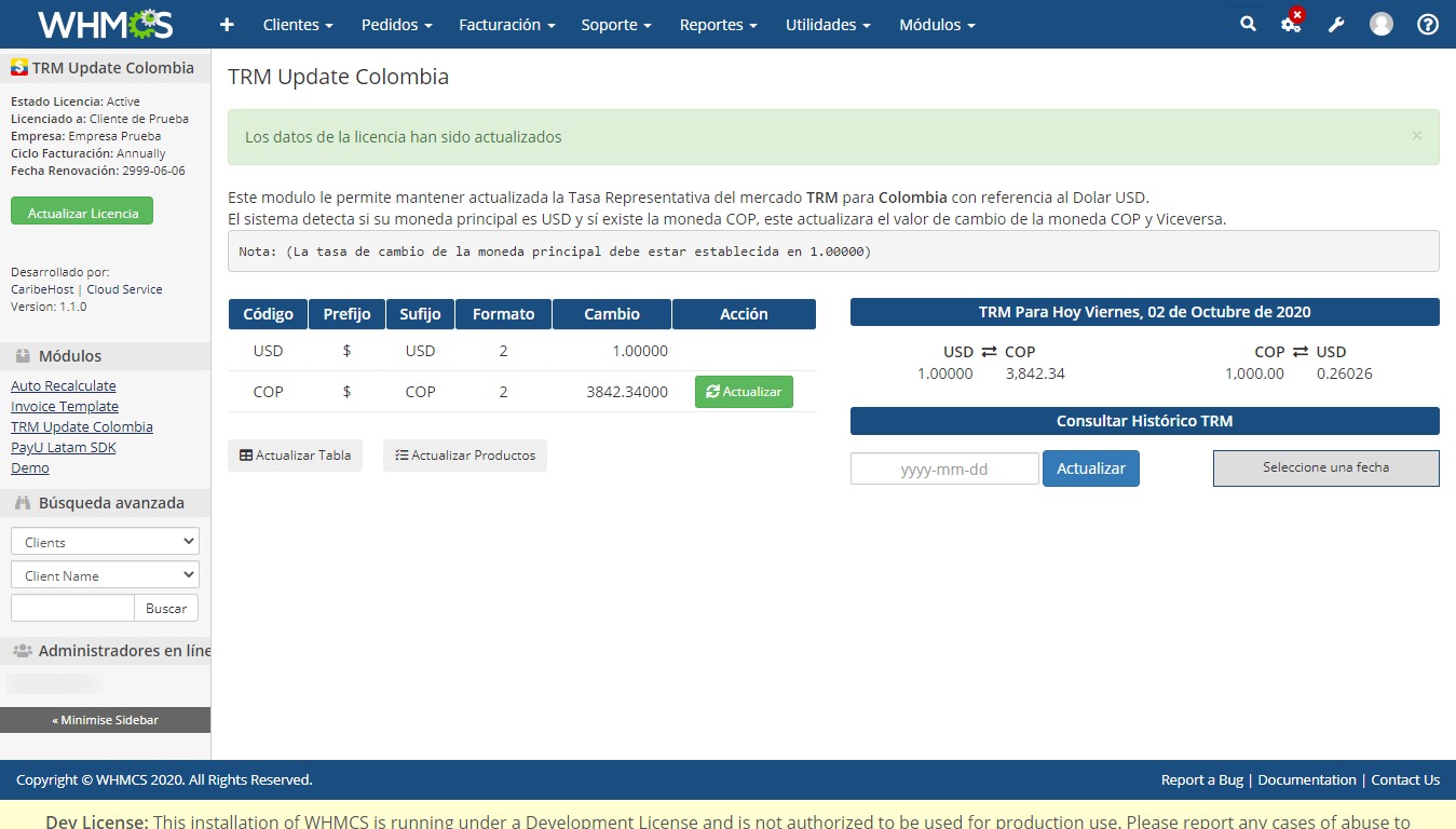 WHMCS TRM Update Colombia